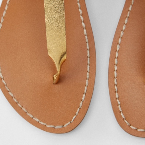 ZARA Flat Laminated Leather Sandals - Picture 3 of 6